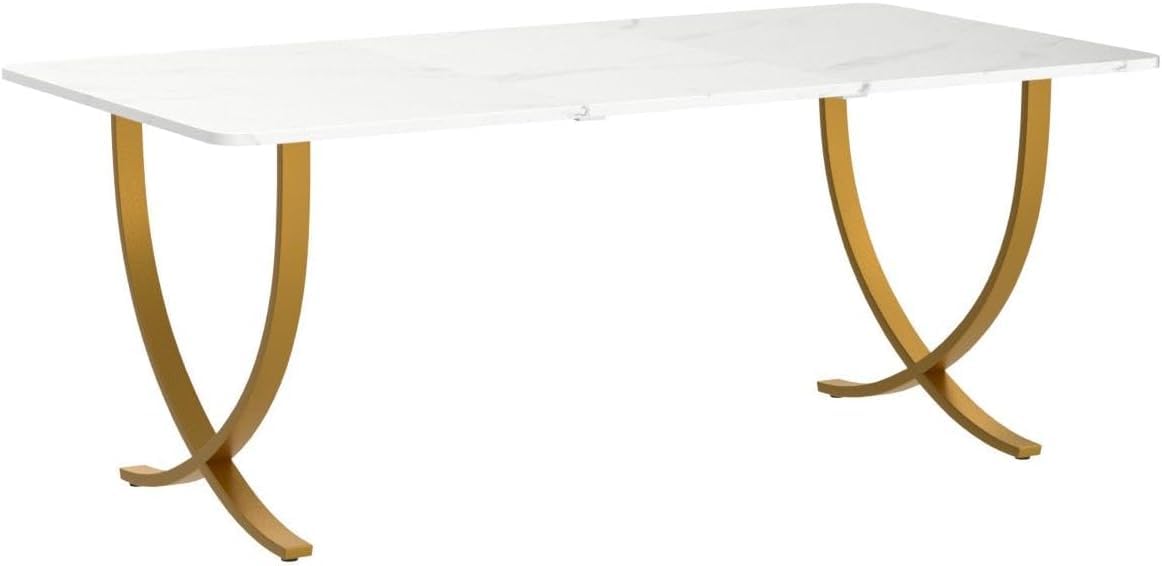 63” Large White and Gold Office Desk F88784