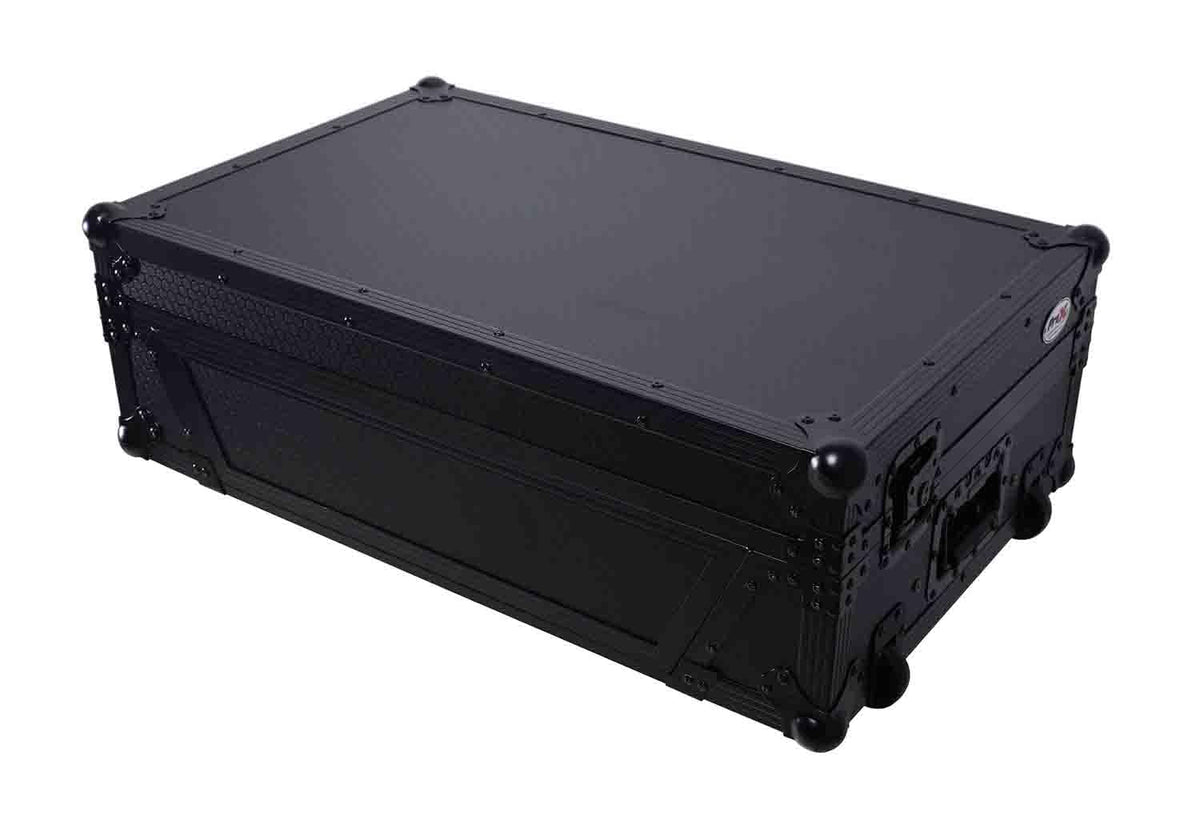 Black Flight Style Road Case with Laptop Shelf 2U Rack Space Wheels K851383