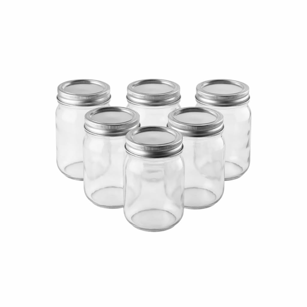 16 oz Regular Mouth Mason Jars Pack of 6 with Airtight Metal Lids J105589