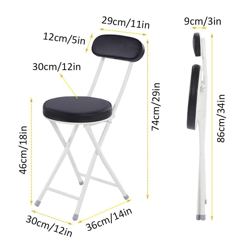 Portable Folding Stool with Back Support, Footrest, Padded Seat, Black D77822