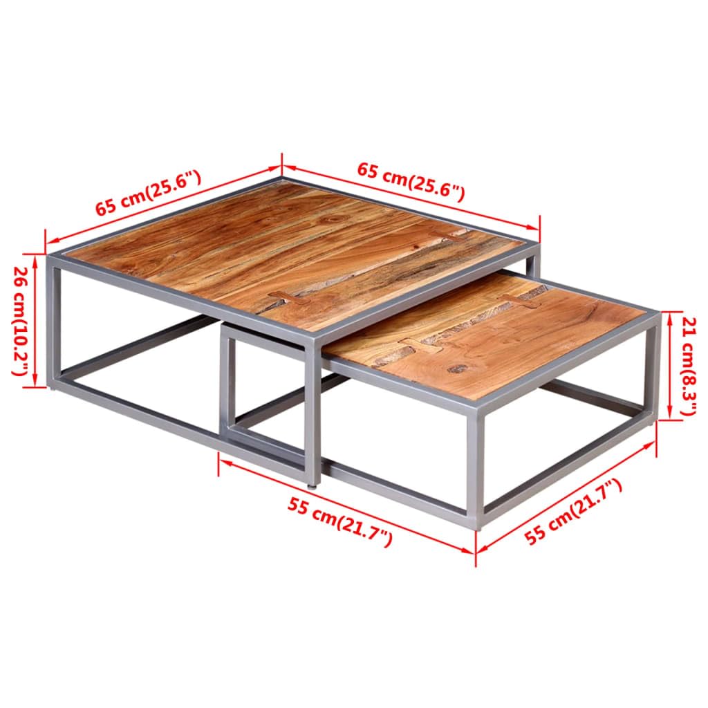 Solid Sheesham Wood Nesting Coffee Table Set with Iron Legs D700406