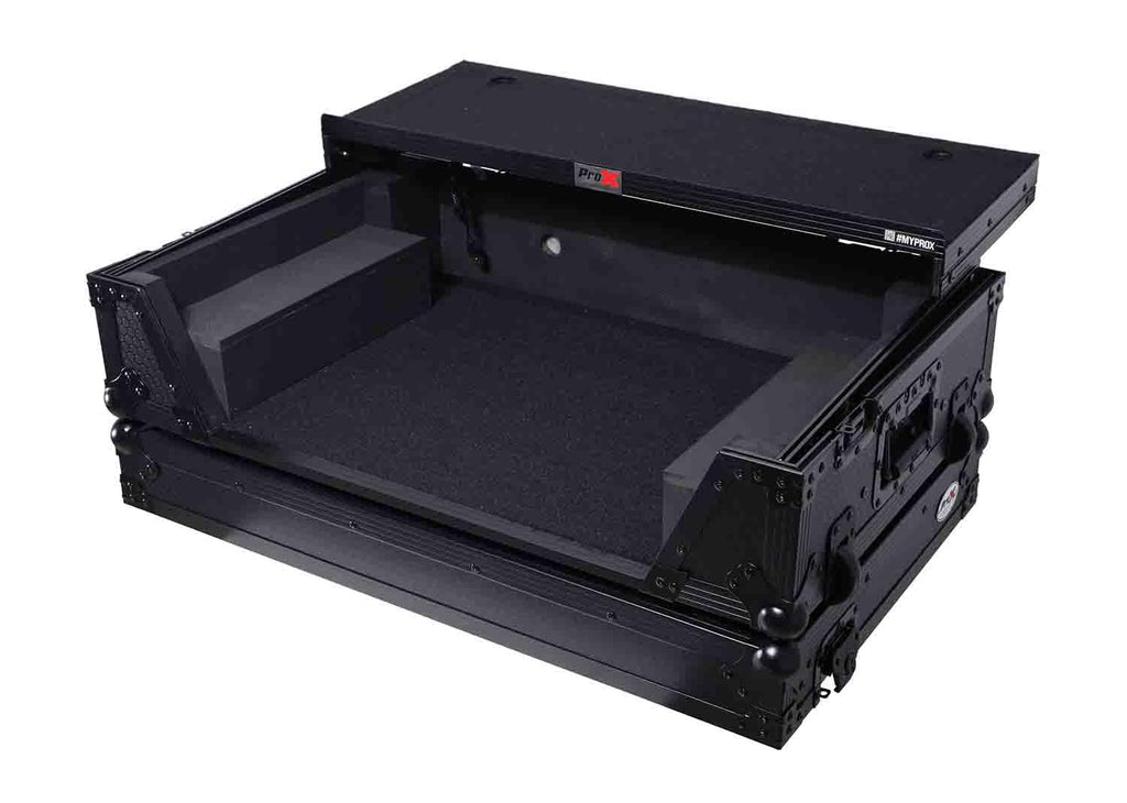 Black Flight Style Road Case with Laptop Shelf 2U Rack Space Wheels K851383