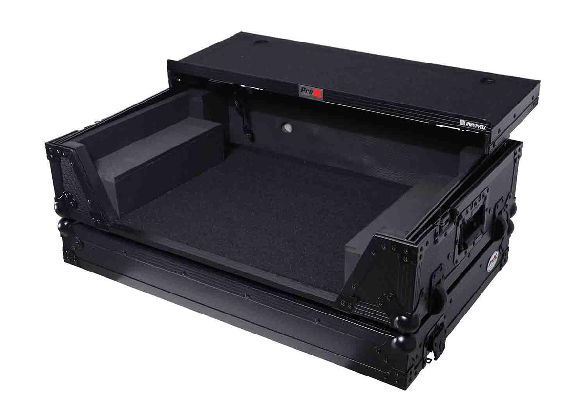 Black Flight Style Road Case with Laptop Shelf 2U Rack Space Wheels K851383