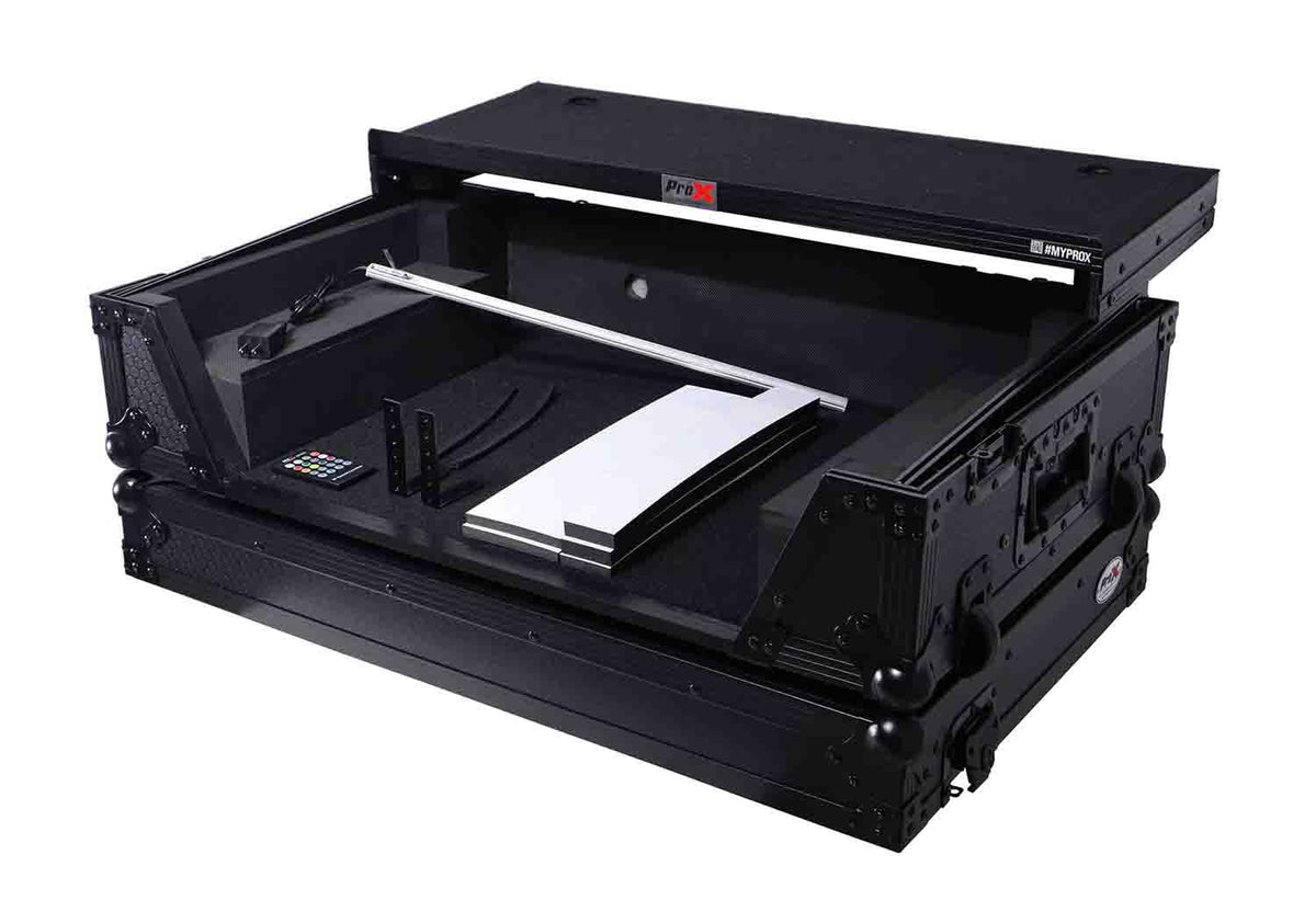 Black Flight Style Road Case with Laptop Shelf 2U Rack Space Wheels K851383