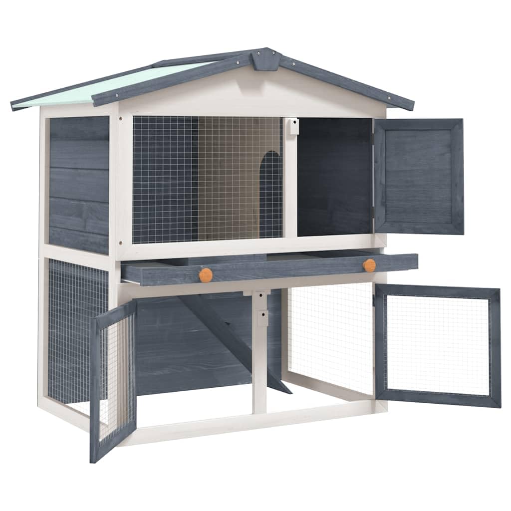 Large 2-Tier Gray Wood Rabbit Hutch with Ramp O646279