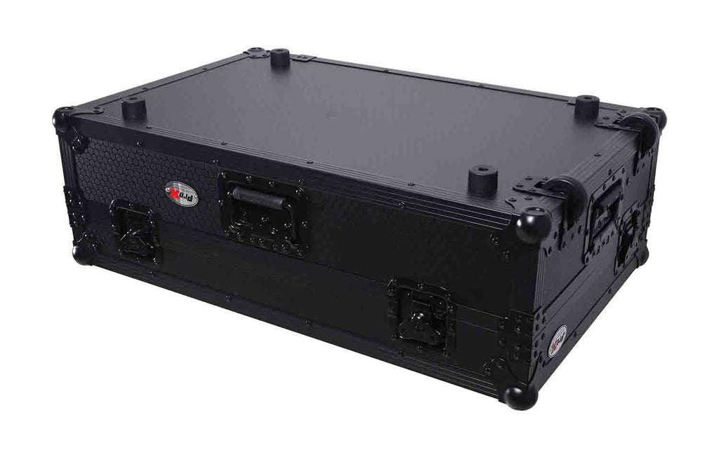 Black Flight Style Road Case with Laptop Shelf 2U Rack Space Wheels K851383
