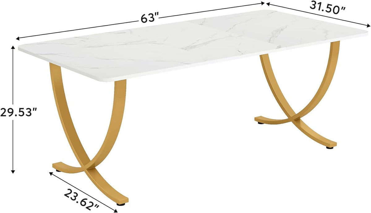 63” Large White and Gold Office Desk F88784