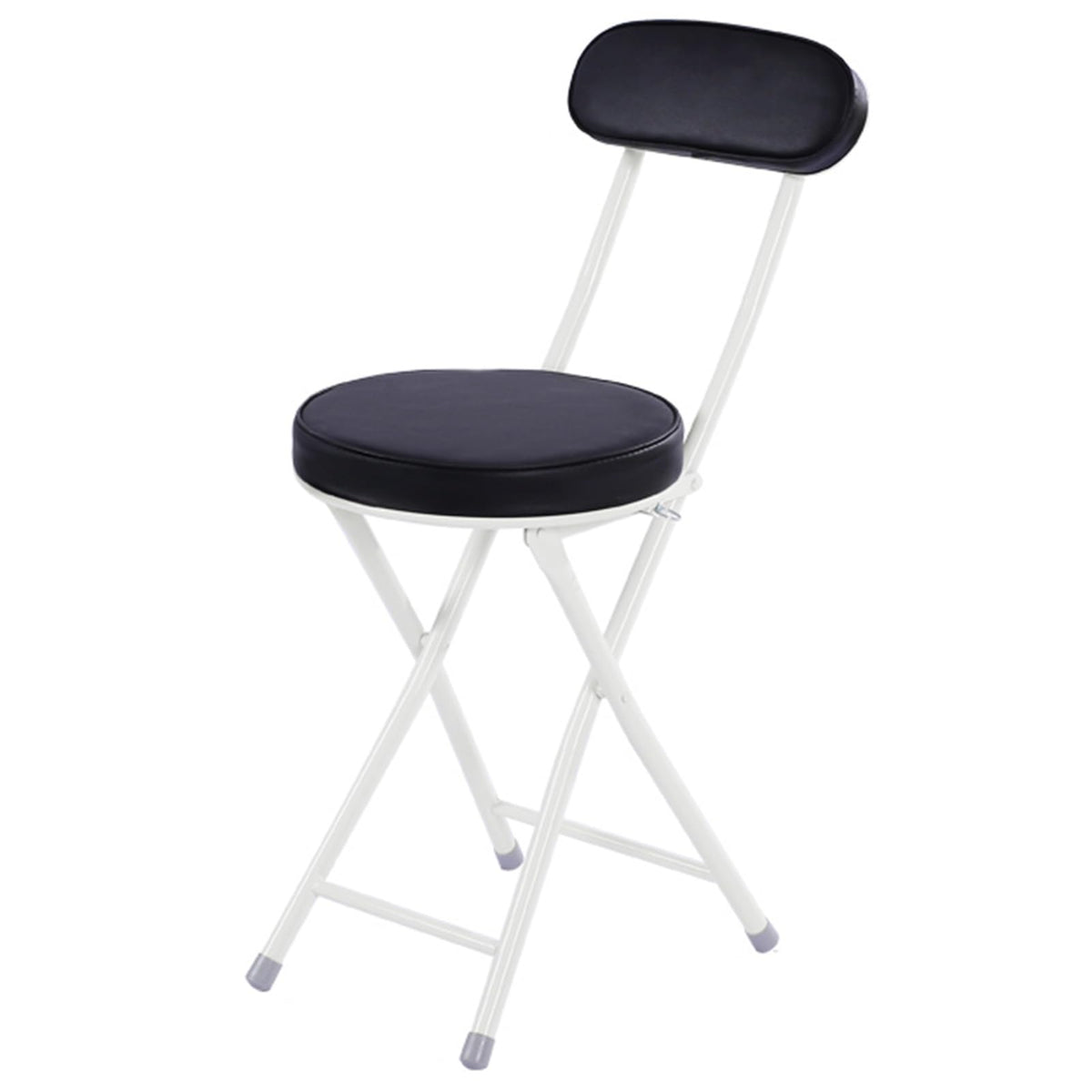 Portable Folding Stool with Back Support, Footrest, Padded Seat, Black D77822