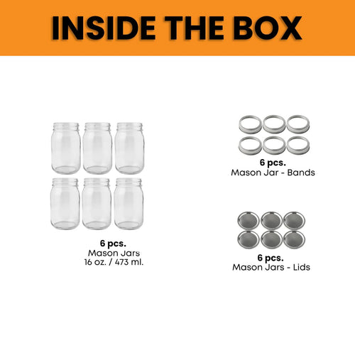 16 oz Regular Mouth Mason Jars Pack of 6 with Airtight Metal Lids J105589