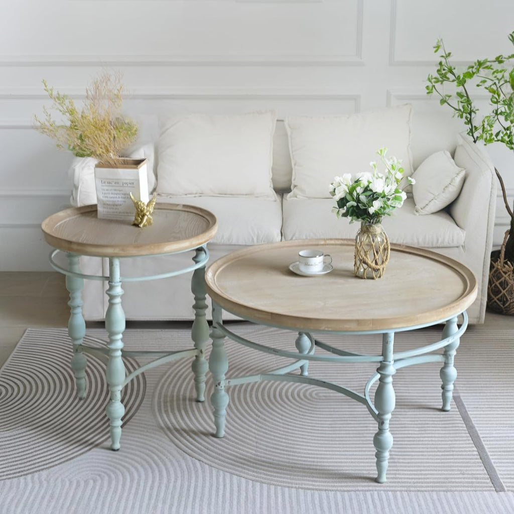 Round Solid Wood Coffee Table with Iron Legs S321122