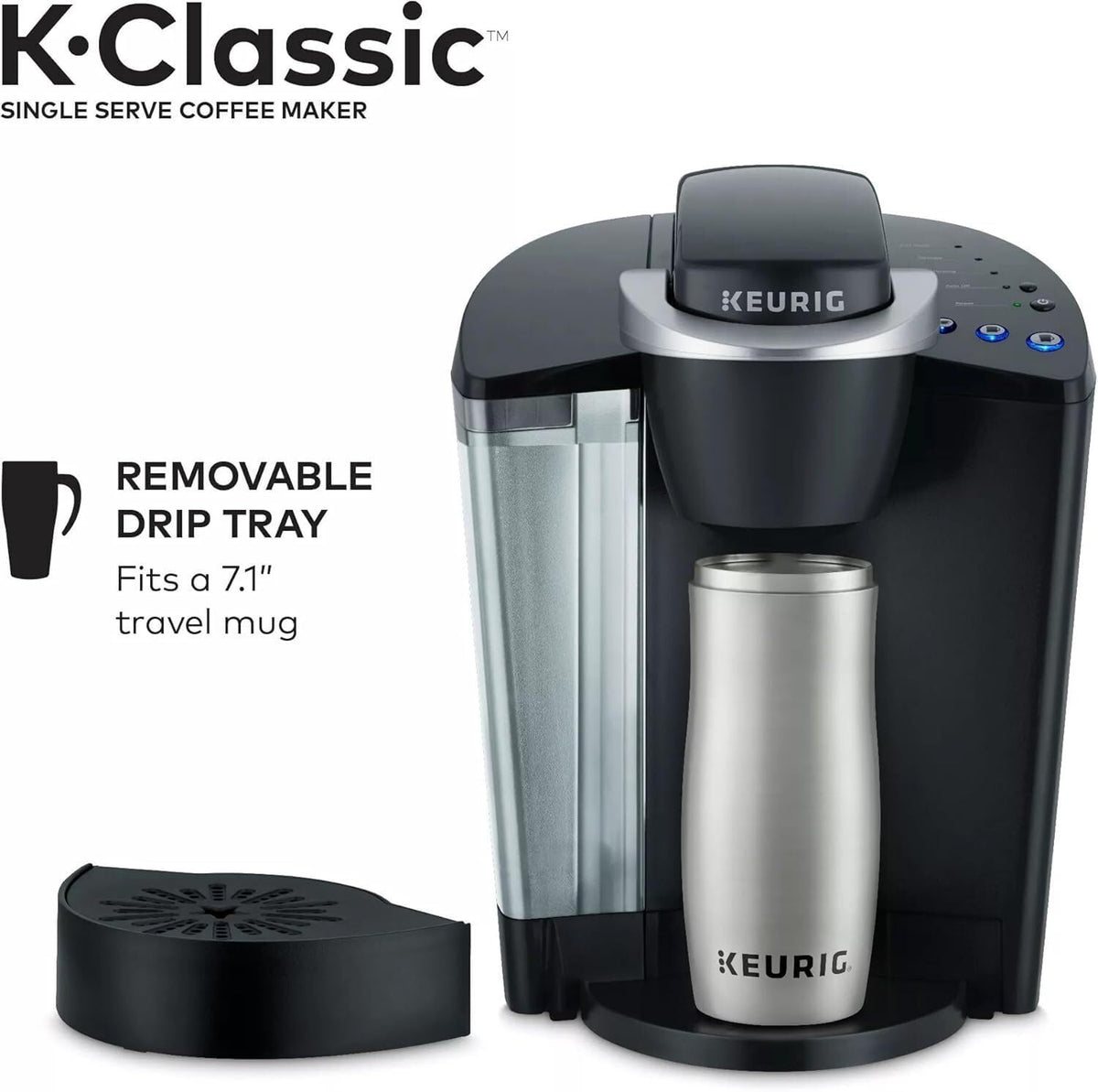 Single Serve K-Cup Pod Coffee Maker, 3 Brew Sizes, 48oz Removable Reservoir, Black D35636