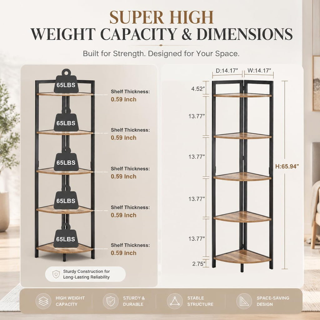 Tall Wood and Metal Corner Bookshelf B243