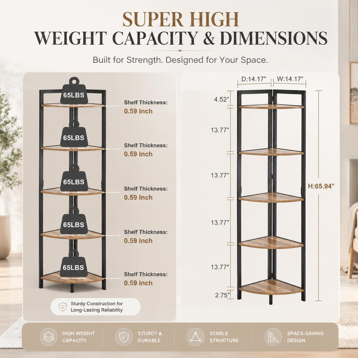 Tall Wood and Metal Corner Bookshelf B243