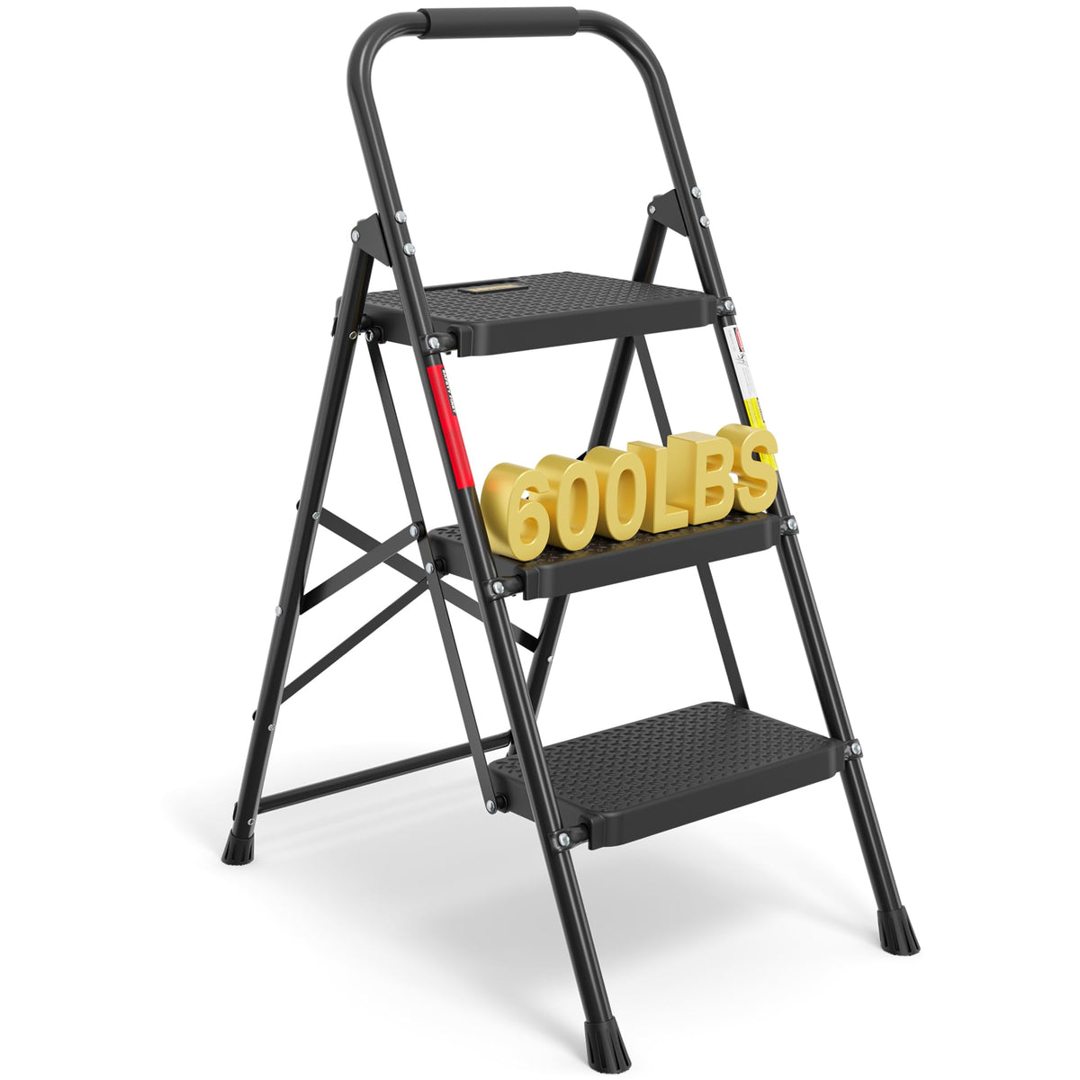Folding Step Stool 600lbs Max Load Capacity Black G659
