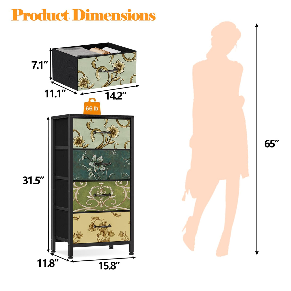4 Drawer Fabric Dresser J37341