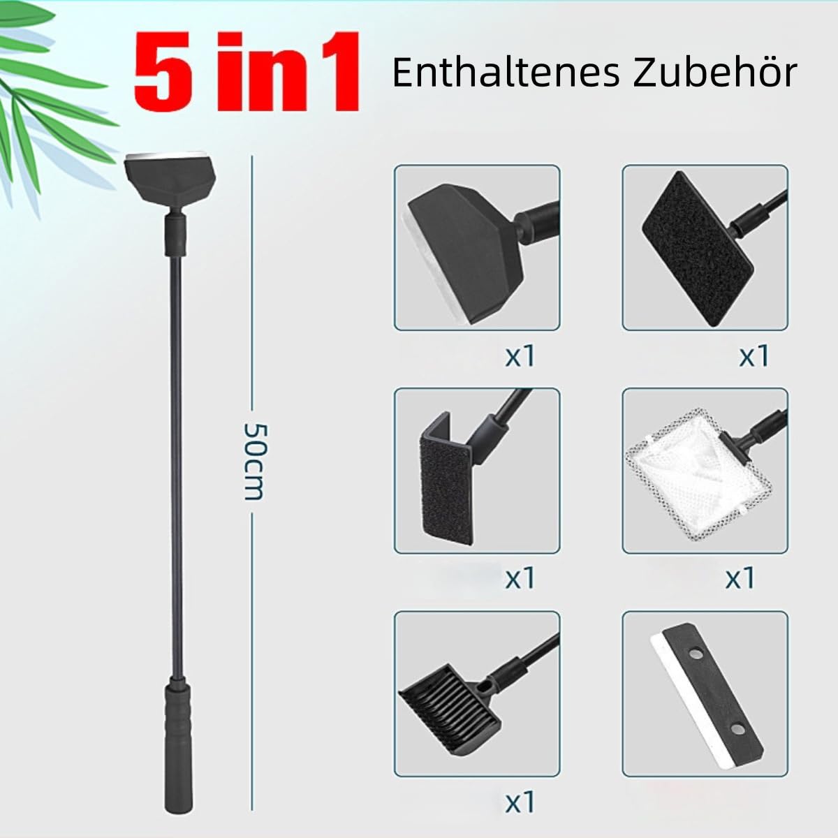 5 in 1 Cleaning Tools Set with Algae Scraper Brush and Fish Net 50cm F422