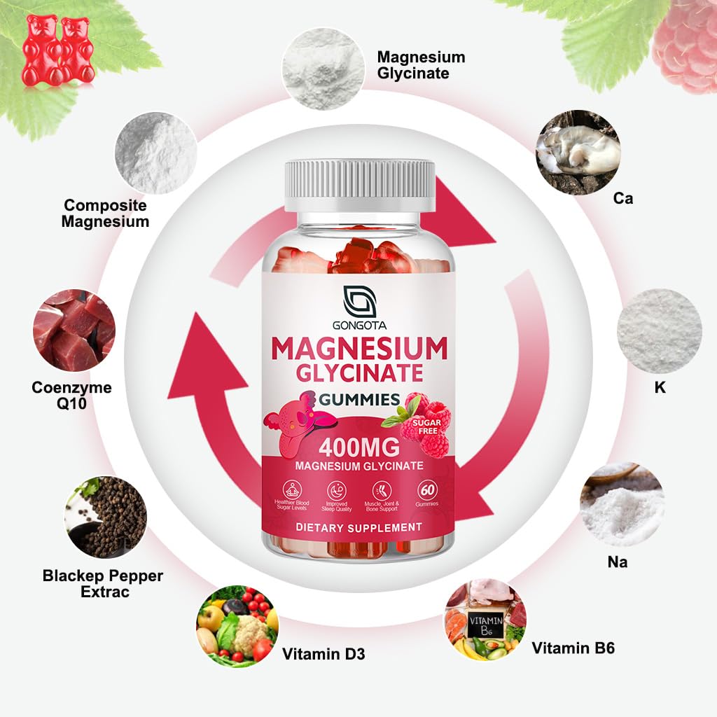 Magnesium Glycinate Gummies 400 mg with Vitamin D, B6 - 60 Gummies L536