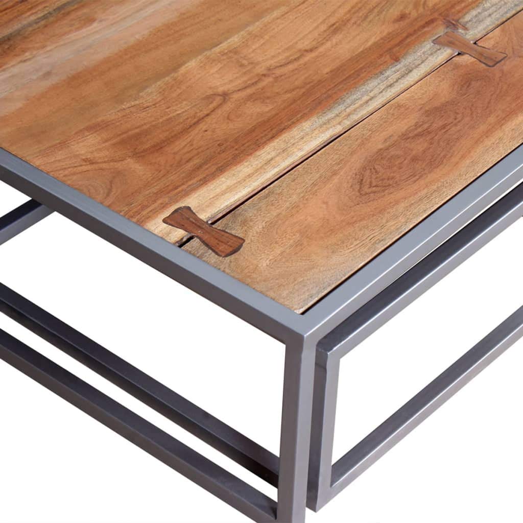 Solid Sheesham Wood Nesting Coffee Table Set with Iron Legs D700406