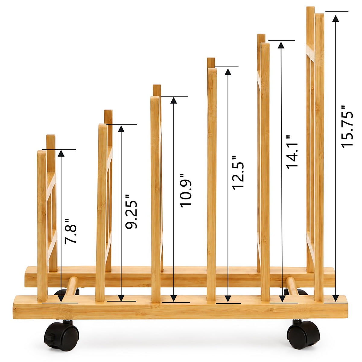 5 Slots Adjustable Bamboo Art Storage Drying Rack with Caster Wheel G4277