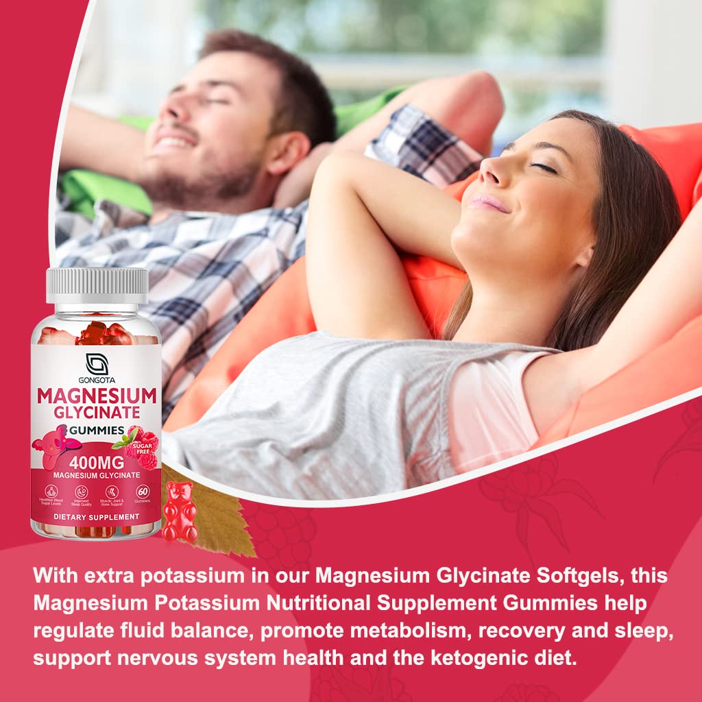 Magnesium Glycinate Gummies 400 mg with Vitamin D, B6 - 60 Gummies L536
