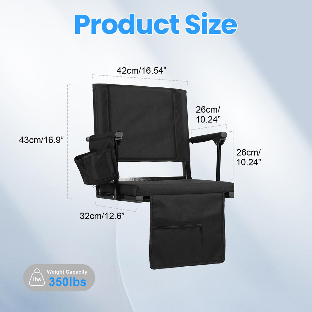 2 Pcs Black Folding Stadium Seat Cushion with Back Support S4208