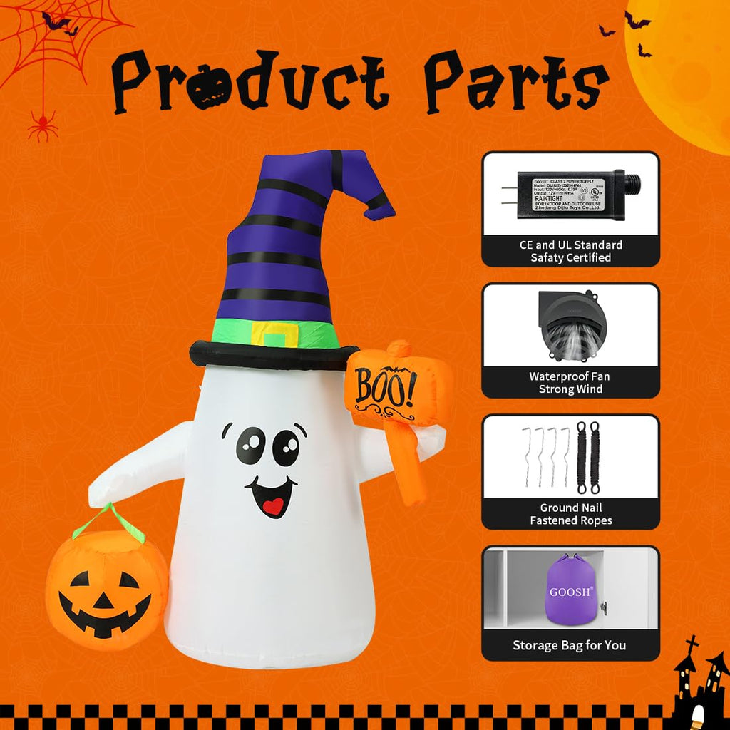 5 FT Halloween Inflatables Ghost with Built-in LEDs L4300