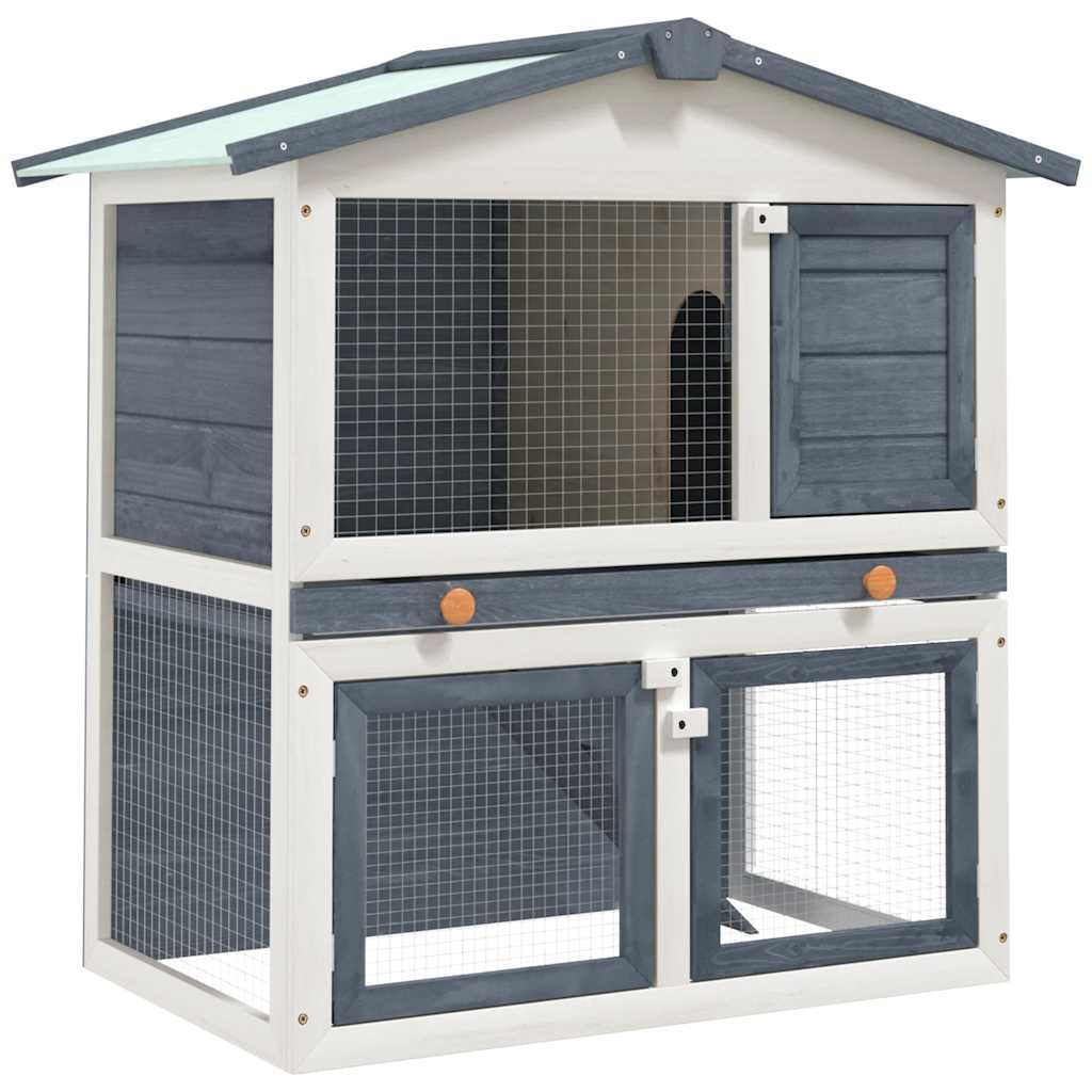 Large 2-Tier Gray Wood Rabbit Hutch with Ramp O646279
