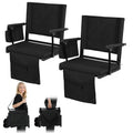 2 Pcs Black Folding Stadium Seat Cushion with Back Support S4208