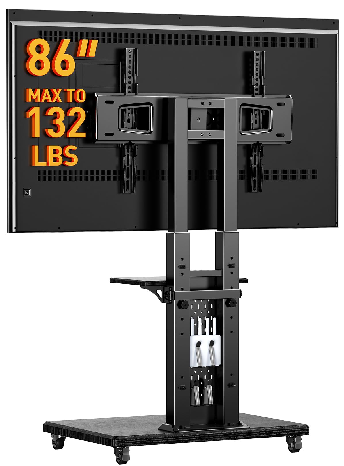 Rolling TV Stand with Pegboard for 32–86 inch TVs K112