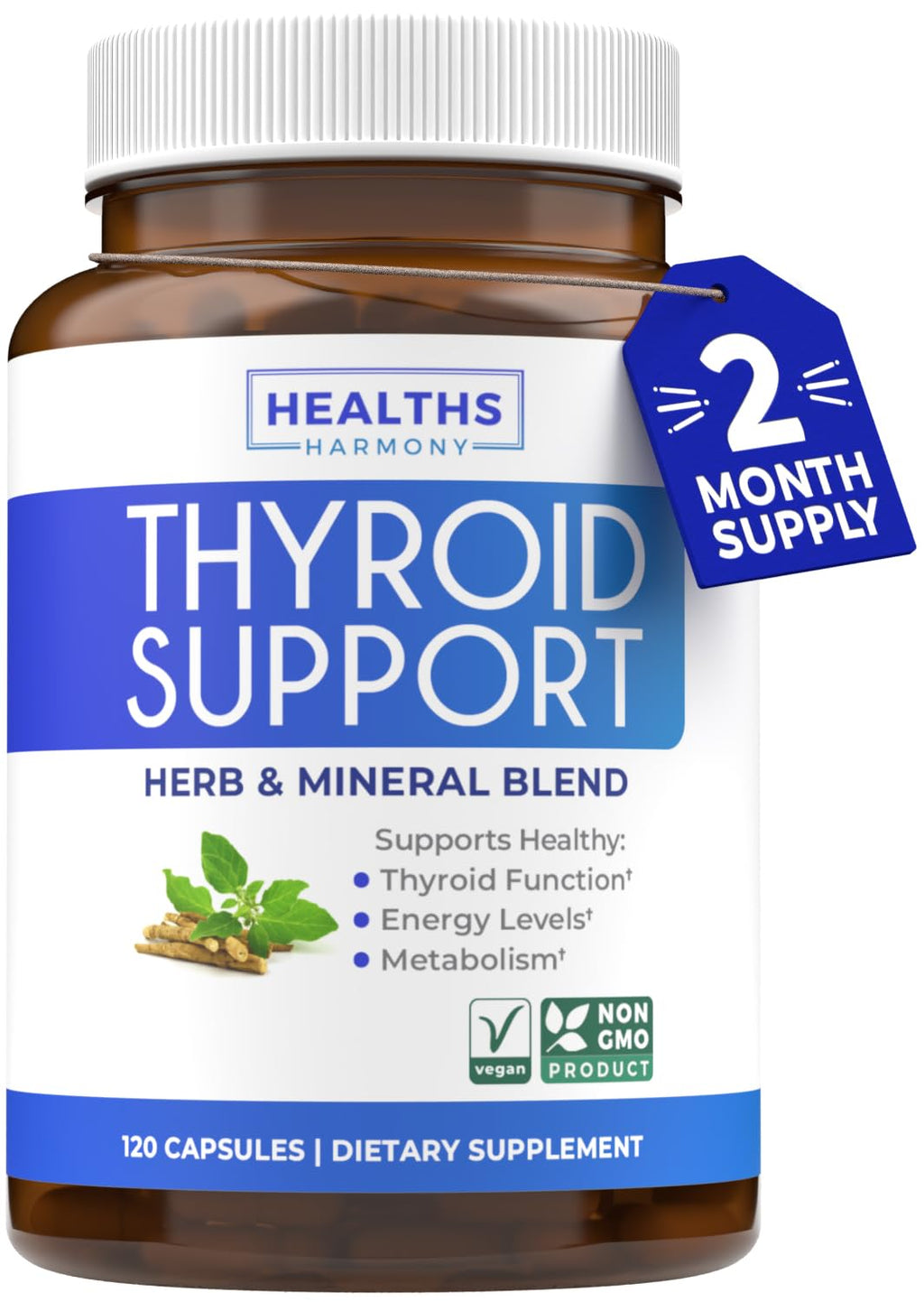 120 Capsules Thyroid Support Supplement with Iodine, Ashwagandha Root, Zinc, Selenium, Vitamin B12 H99356