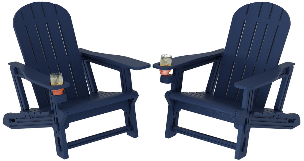 Dark Blue HDPE Adirondack Chairs Set of 2 with Cup Holder E407