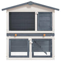 Large 2-Tier Gray Wood Rabbit Hutch with Ramp O646279