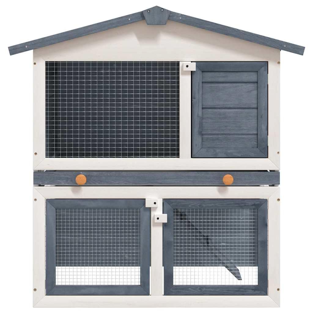 Large 2-Tier Gray Wood Rabbit Hutch with Ramp O646279