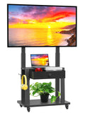 Rolling TV Stand with Fabric Drawer for 32-75 Inch Flat/Curved Screen Adjustable Height with Storage on Wheels Black D9645