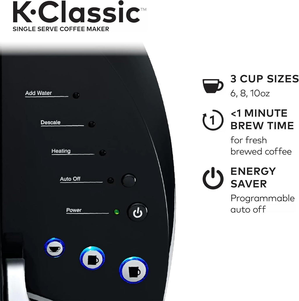 Single Serve K-Cup Pod Coffee Maker, 3 Brew Sizes, 48oz Removable Reservoir, Black D35636