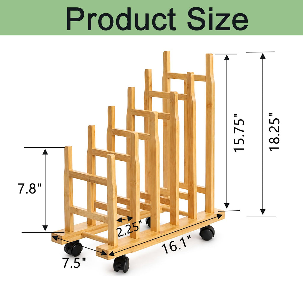 5 Slots Adjustable Bamboo Art Storage Drying Rack with Caster Wheel G4277