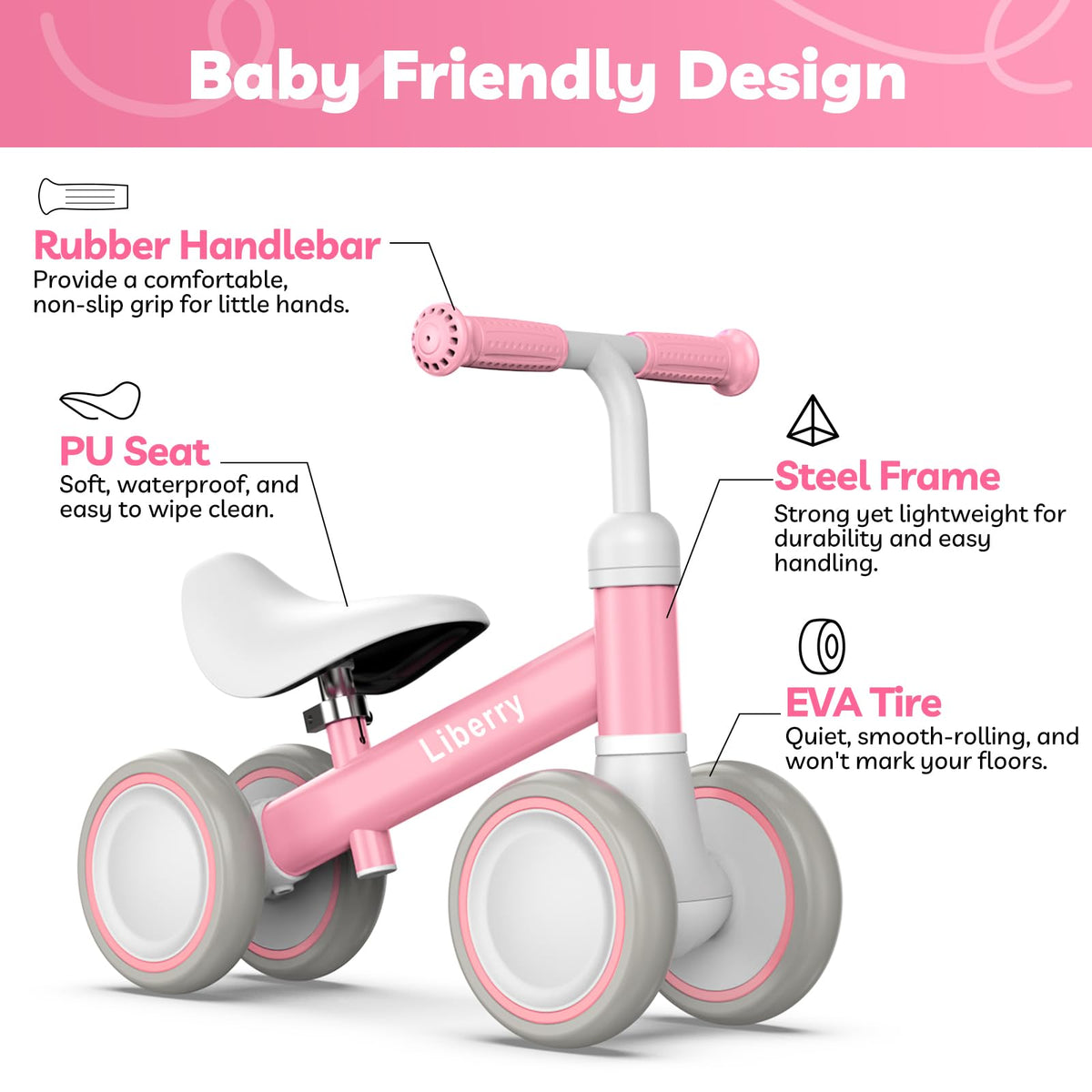 Pink Adjustable Baby Balance Bike J160195