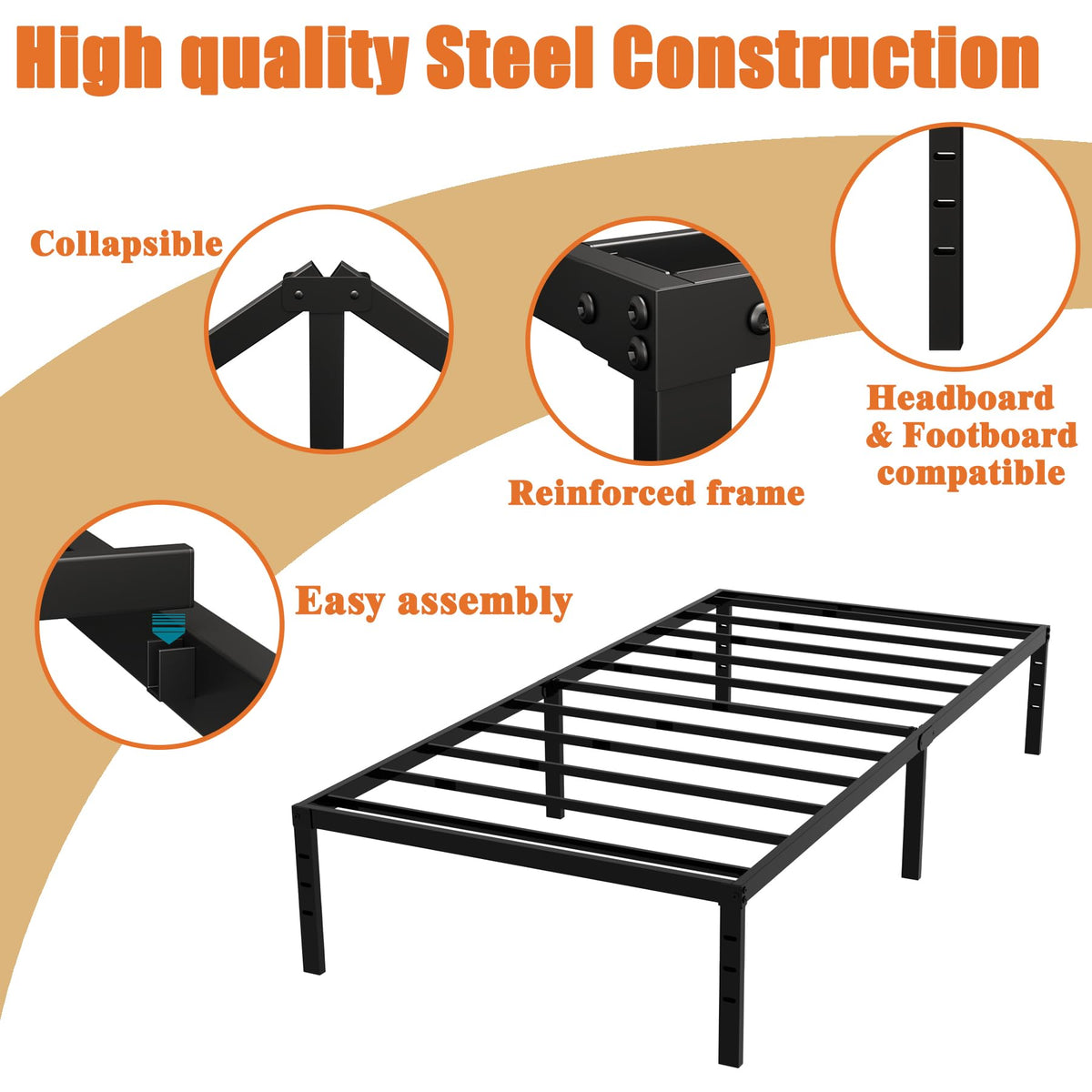 Twin XL 18 Inch Metal Platform Bed Frame M58363