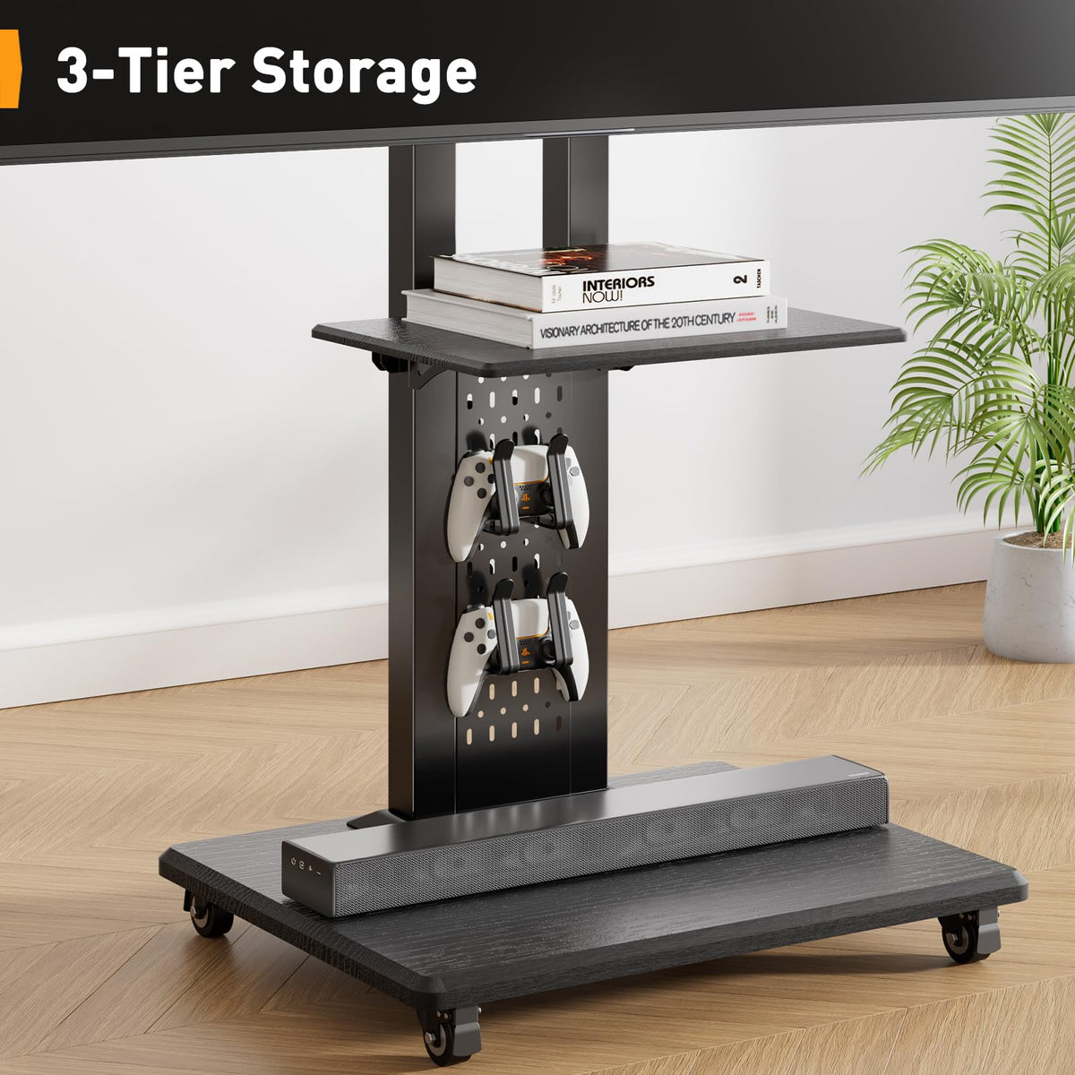 Rolling TV Stand with Pegboard for 32–86 inch TVs K112