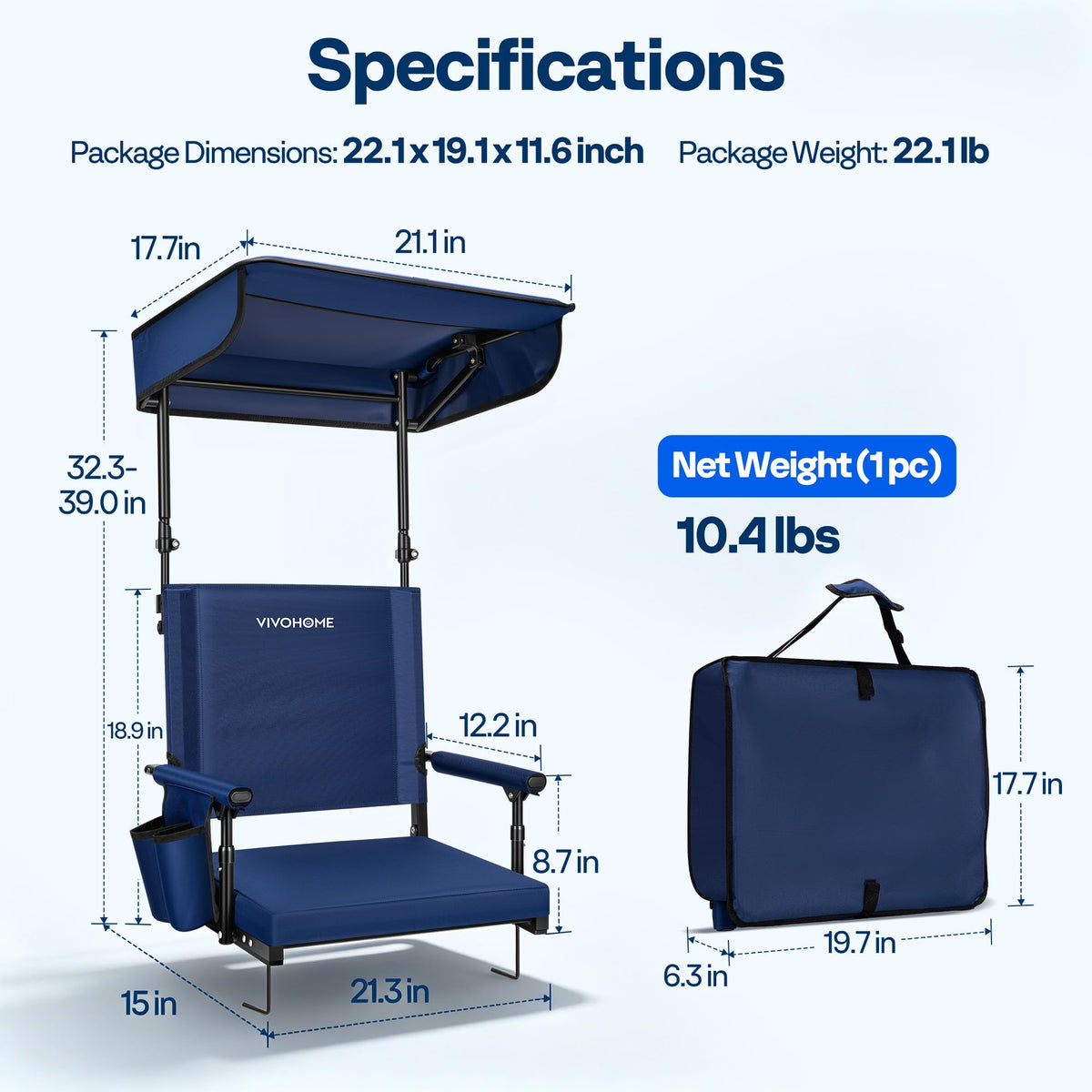 Stadium Seat with Sunshade Canopy and Back Support L462271