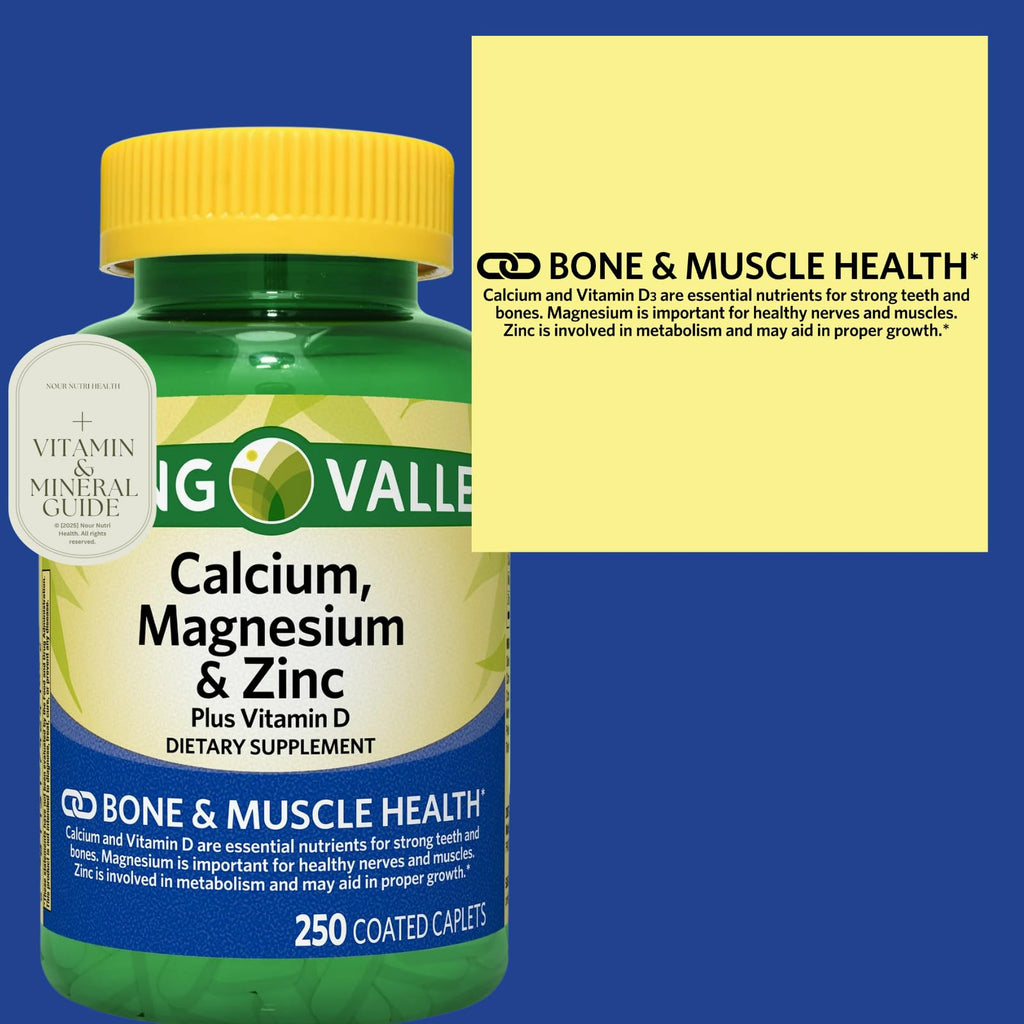 Calcium Magnesium Zinc Vitamin D3 Supplement 250 Caplets Gluten Free G94057