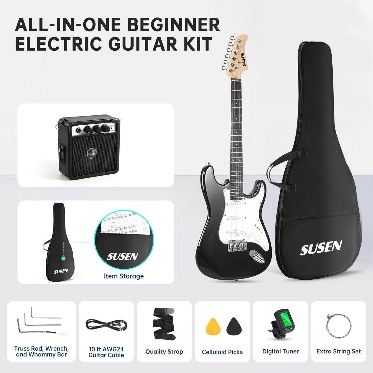 39 Inch Solid Full-size Electric Guitar with Amplifier Bag S656125