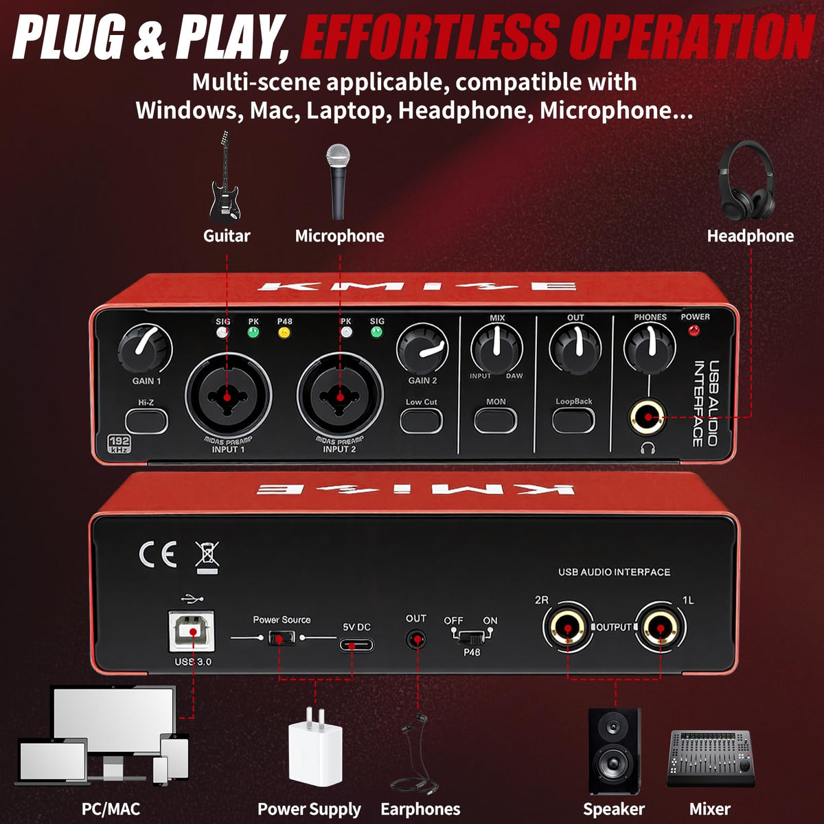USB Audio Interface with 48V Phantom Power K8775