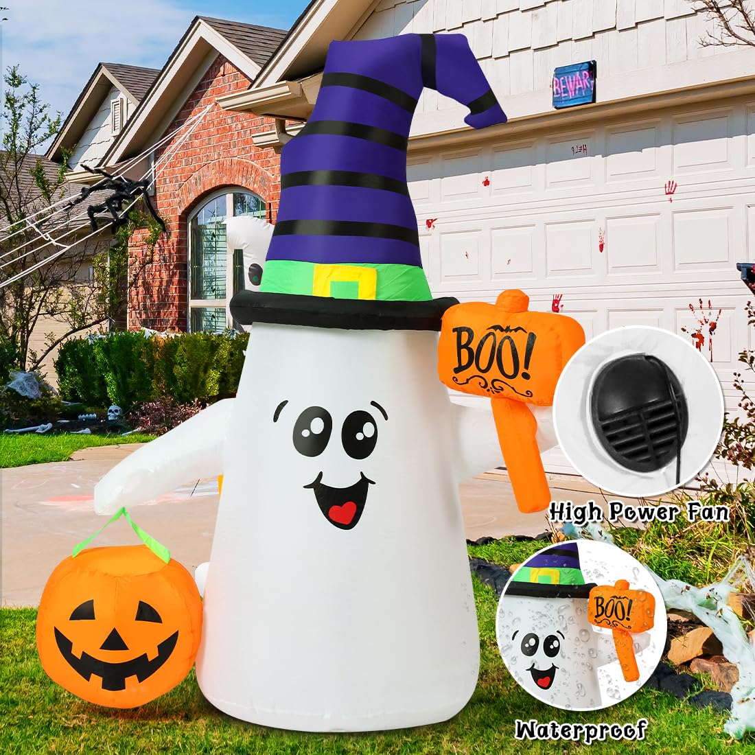 5 FT Halloween Inflatables Ghost with Built-in LEDs L4300