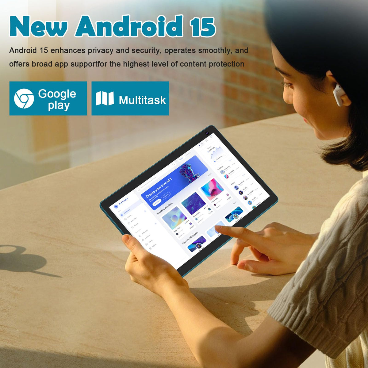 Android 15 Tablet 10 inch, 2 in 1 Tablet with Keyboard, 8GB RAM+32GB ROM, 1TB Expandable, Quad-Core, HD Screen, WiFi, Navy F575