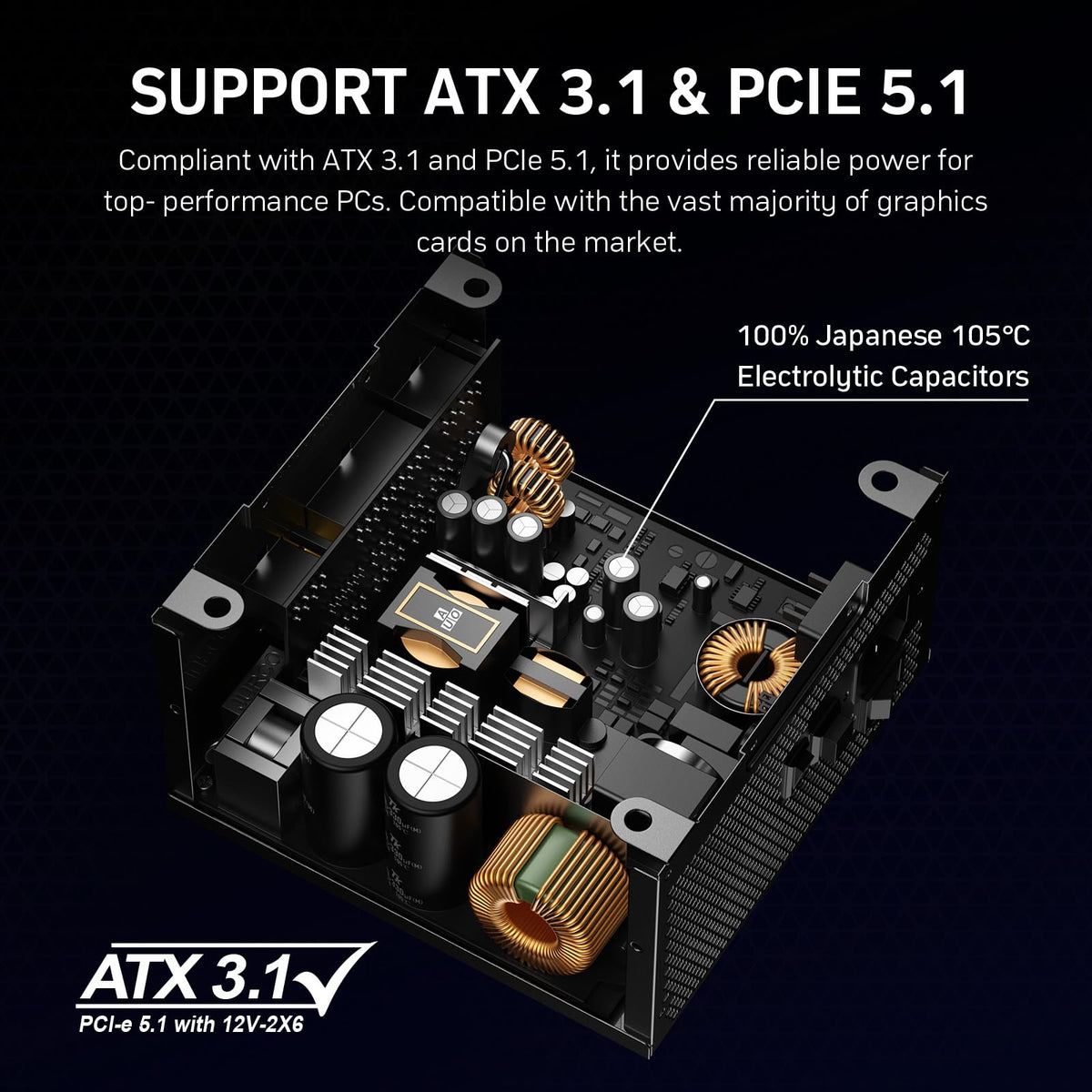 1000W Fully Modular 80+ Gold ATX 3.1 Power Supply M388