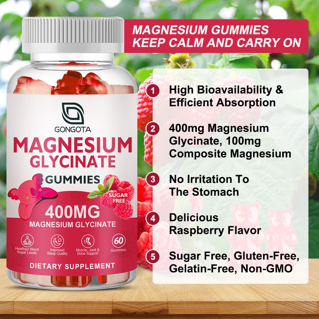 Magnesium Glycinate Gummies 400 mg with Vitamin D, B6 - 60 Gummies L536