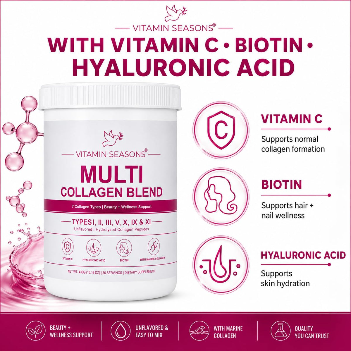 Unflavored Hydrolyzed Collagen Peptides Powder 15.16 oz Y402754