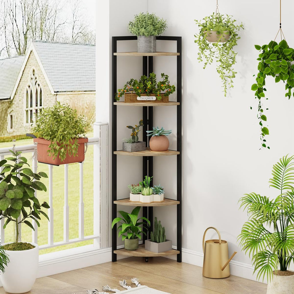 Tall Wood and Metal Corner Bookshelf B243