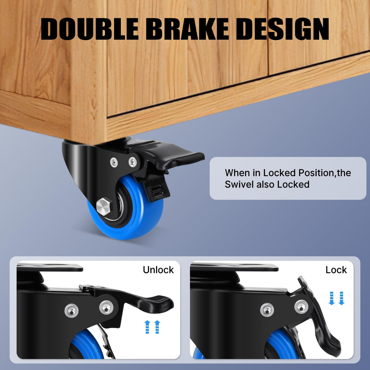 2 Inch Locking Swivel Caster Wheels Set of 8 D9763
